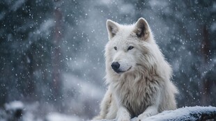 雪野中的孤傲白狼