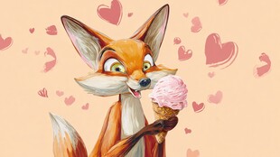 可爱狐狸享用甜蜜冰淇淋