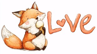 可爱狐狸抱冰淇淋示爱