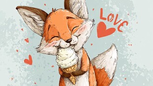 可爱狐狸吃冰淇淋超萌