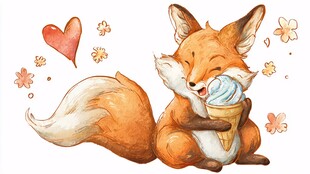 可爱狐狸开心吃冰淇淋