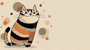 可爱条纹猫咪插画