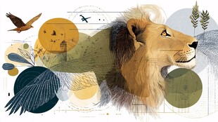 狮之风采与自然元素融合