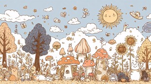 梦幻森林童话场景插画