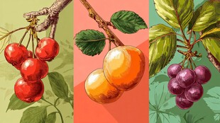 多彩枝头鲜果插画