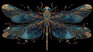 梦幻蓝调蜻蜓插画艺术