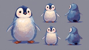 可爱企鹅多角度萌趣形象