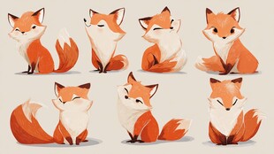 可爱狐狸多种姿态插画