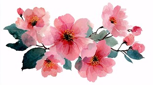 粉色水彩花卉插画作品