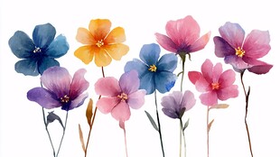 多彩水彩花卉插画