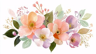 清新水彩花卉组合插画