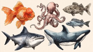 海洋生物水彩插画集合