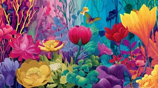 梦幻多彩花卉插画世界