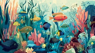 梦幻海底世界的多彩鱼群