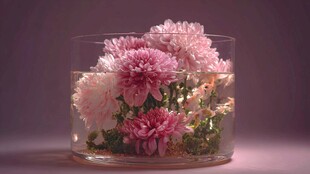 玻璃容器中的梦幻粉色花卉