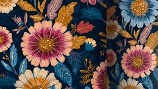 深蓝色底绚丽花卉图案