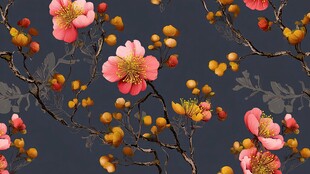 深蓝底花卉枝叶精美图案