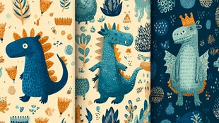 可爱卡通恐龙图案插画