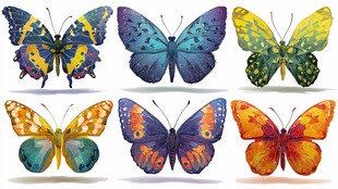 多彩水彩蝴蝶集合