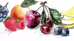 手绘多彩新鲜水果组合