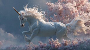 梦幻独角兽在花海中奔腾