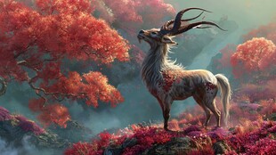 奇幻山林中的神秘独角异兽