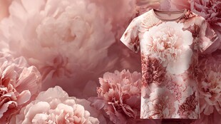 粉色花卉印花短袖T恤