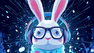 戴耳机的梦幻科技风兔子