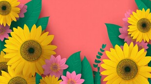 粉色背景的多彩纸艺花卉