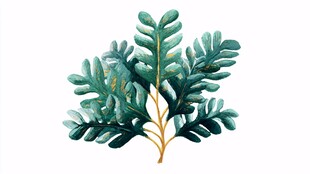 手绘清新绿蕨植物插画