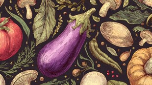 手绘多彩蔬菜与香料图案