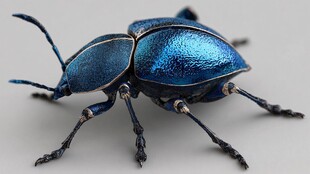 蓝色金属质感甲虫雕塑