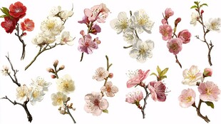 多彩花卉枝条特写集合