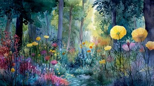 梦幻森林中的绚烂花卉世界