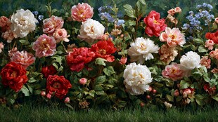 多彩繁花绽放于绿茵间