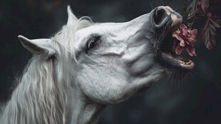 白马衔花展优雅姿态