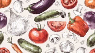 手绘多彩蔬菜无缝图案