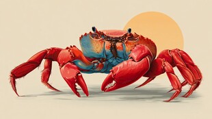 夕阳下的艳丽螃蟹