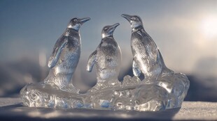 晶莹剔透的三只企鹅摆件
