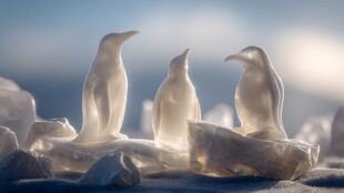 阳光下的三只可爱小企鹅