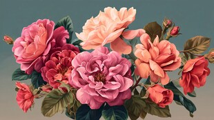 复古风多彩花卉插画