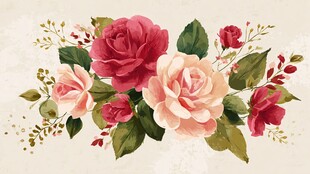 浪漫手绘玫瑰花束插画