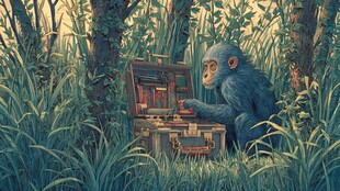 丛林中猴子探索神秘宝箱