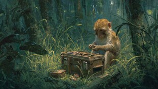 森林中专注玩牌的猴子