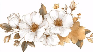 白色花卉组合插画