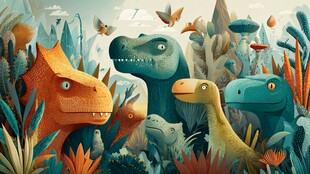 奇幻丛林中的可爱恐龙们