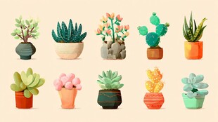 可爱多肉盆栽插画集合