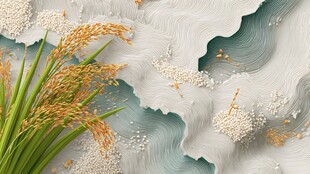 稻穗与山水意境纹理画面