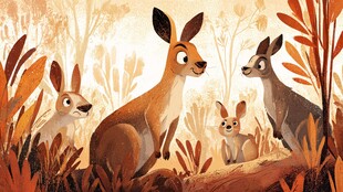 袋鼠家族的森林温馨时刻