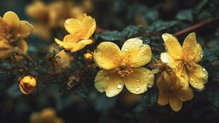 带露黄花朵朵娇美